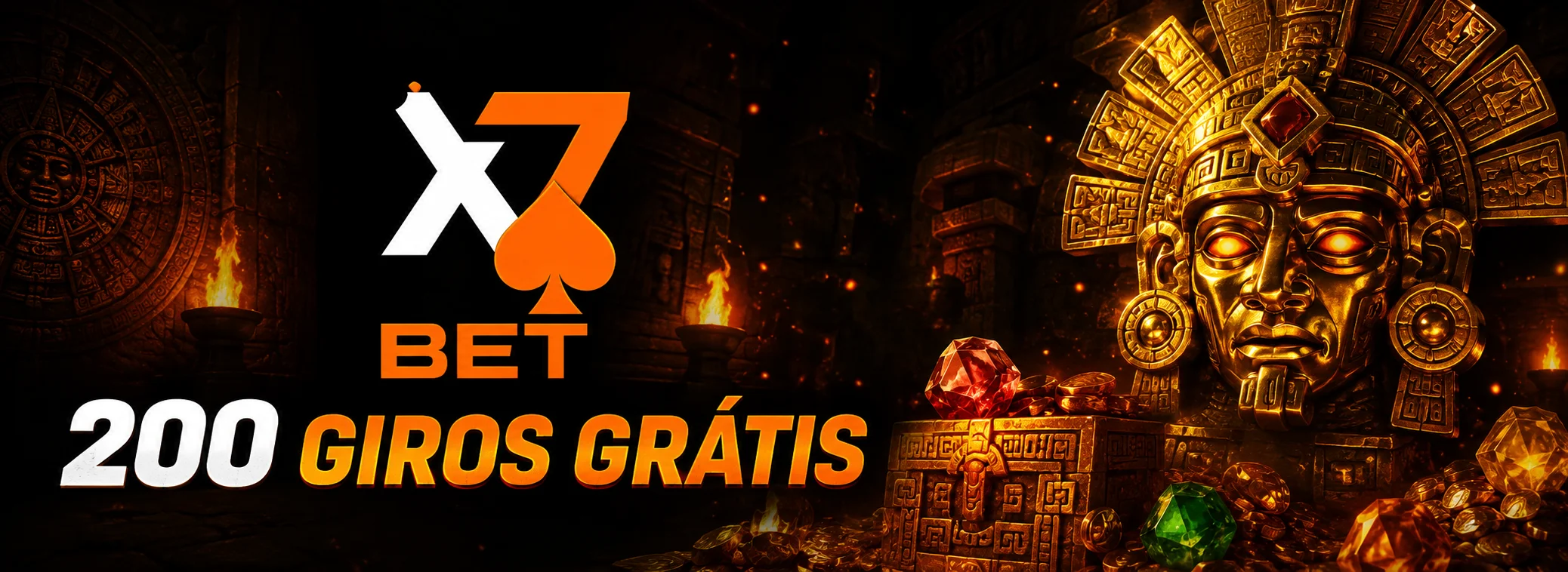 Banner do cassino X7Bet com o slot Gems Bonanza e a oferta de até 200 giros grátis